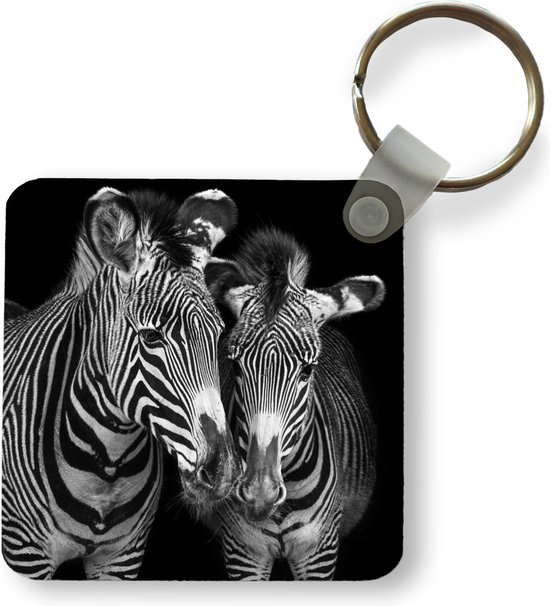 Sleutelhanger - Uitdeelcadeautjes - Dierenprofiel zebra's in zwart-wit - Plastic