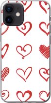 Geschikt voor iPhone 12 hoesje - Een illustratie met hartjes in verschillende vormen - Siliconen Telefoonhoesje