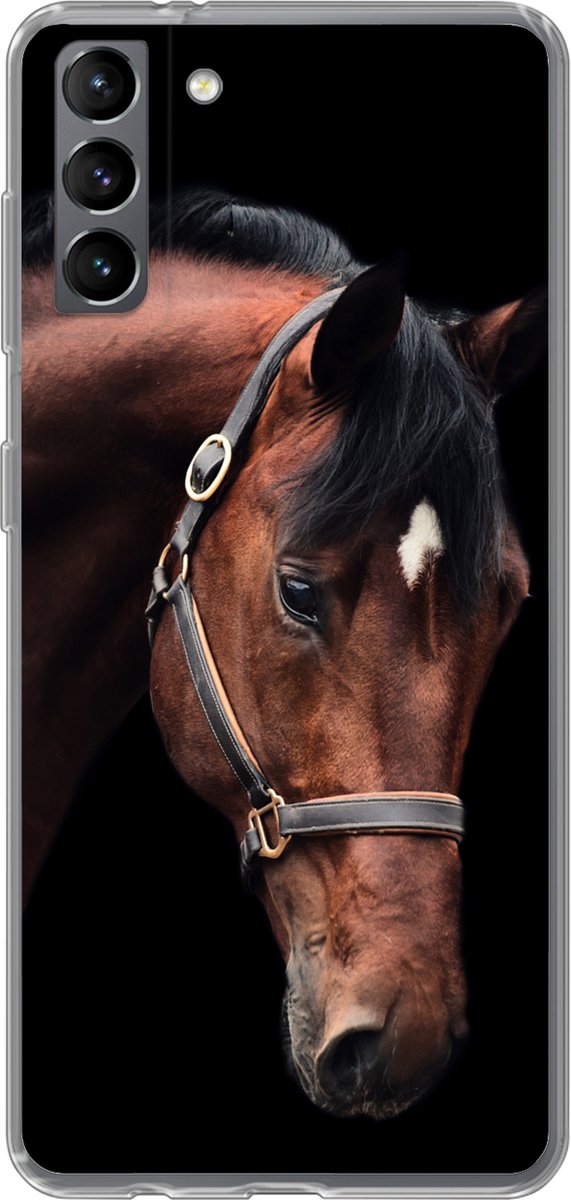 Telefoonhoesje Geschikt voor Samsung Galaxy S21 Plus hoesje - Paard - Halster - Bruin - Siliconen Telefoonhoesje Telefoonhoesje