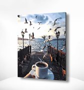 Painting Expert® Schilderen op nummer Volwassenen - Schilderen op nummer Kinderen - Koffie aan Zee - 40x50cm - Exclusief Lijst (24 kleurtjes)