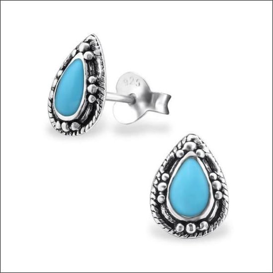 Aramat jewels ® - 925 sterling zilveren oorbellen druppel blauw 6mm x 9mm geoxideerd