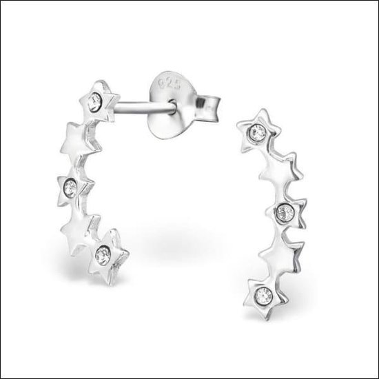 Aramat jewels ® - Oorbellen sterren kristal 925 zilver transparant 14mm x 3mm