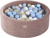 Ronde ballenbak VELVET 90x30 - Beige incl 200 ballen - Baby Blauw, Beige, Wit, Transparant | Ballenbakje.nl