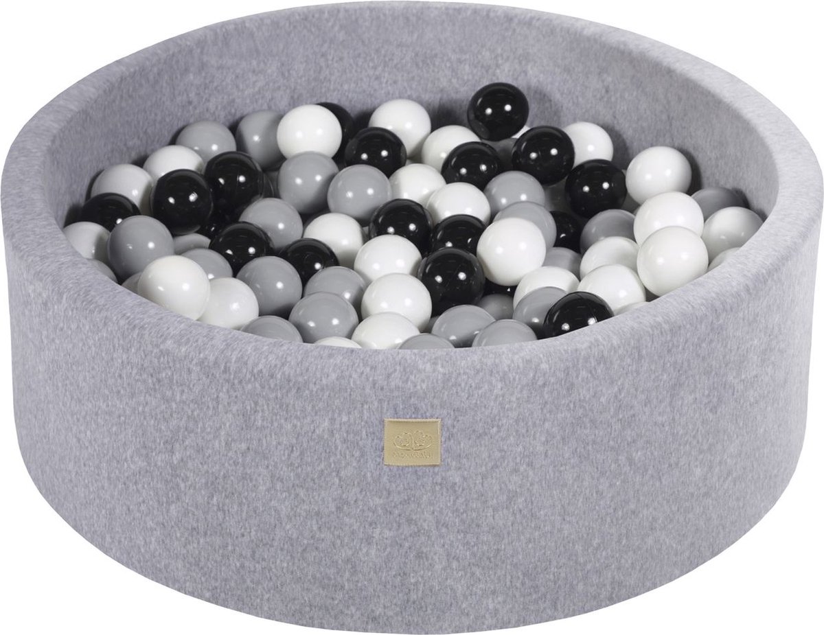 Ronde ballenbak VELVET 90x30 - Licht Grijs incl 200 ballen - Zwart, Grijs, Wit | Ballenbakje.nl