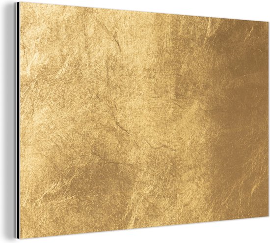Wanddecoratie Metaal - Aluminium Schilderij Industrieel - Lichtval op een gouden muur - 180x120 cm - Dibond - Foto op aluminium - Industriële muurdecoratie - Voor de woonkamer/slaapkamer