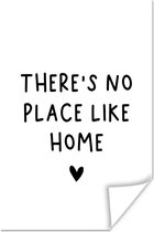 Poster Engelse quote "There is no place like home" met een hartje op een witte achtergrond - 20x30 cm