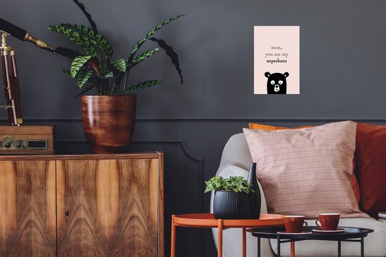 Poster Presentje voor Moederdag – Quote mom, you are my superhero – superheld lichtroze - 20x30 cm