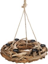 Woondecoratie - hangende teak krans ø80x17cm - natural - 80x17x