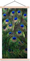 Posterhanger incl. Poster 40x80 cm - Schoolplaat - Pauw - Veren - Ogen - Blauw - Textielposter - Blanke latten