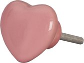 Clayre & Eef Deurknop 4*4 cm Roze Keramiek Hartvormig Meubelknop