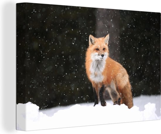 Canvas Schilderij Vos - Sneeuw - Winter - 120x80 cm - Wanddecoratie
