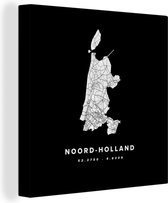 Canvas Schilderij Noord-Holland - Nederland - Plattegrond - 20x20 cm - Wanddecoratie