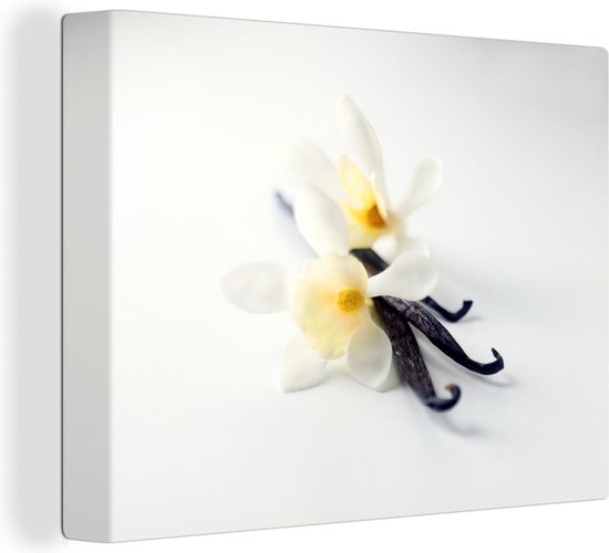 Canvas Schilderij Donkere vanille stokjes omringd door de felle bloemen - 80x60 cm - Wanddecoratie