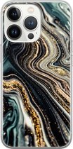 iPhone 13 Pro hoesje siliconen - Marmer swirl - Soft Case Telefoonhoesje - Marmer - Transparant, Blauw