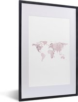 Fotolijst incl. Poster - Wereldkaart - Marmer - Roze - 40x60 cm - Posterlijst