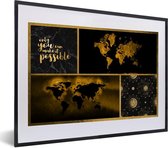 Fotolijst incl. Poster - Wereldkaart - - Luxe - Goud - 40x30 cm - Posterlijst