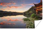 Zonsondergang Hangzhou Poster 120x80 cm - Foto print op Poster (wanddecoratie woonkamer / slaapkamer)