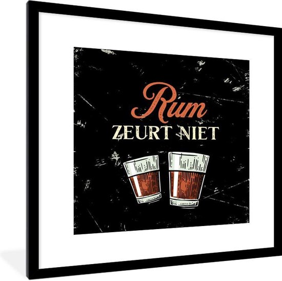 Fotolijst incl. Poster - Rum - Glazen - Tekst - 40x40 cm - Posterlijst - Cadeau voor man