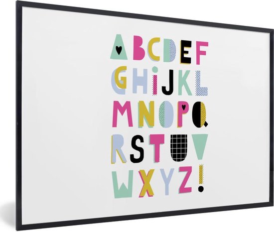 Cadre photo avec affiche - Alphabet - Jaune - Blauw - 90x60 cm - Cadre pour affiche