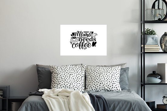 Sticker Muursticker Citations Café - Citation Maman a besoin de café fond blanc - 60x40 cm - film adhésif autocollant - sticker mural repositionnable
