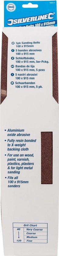 Bande abrasive Silverline 100 x 915 mm, 5 pièces grain 80