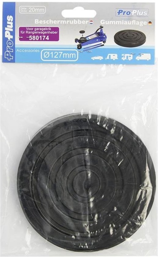 Verpakking met 'ProPlus' logo en 'Beschermrubber Gummiauflage'. Bevat een ronde zwarte rubberen pad.