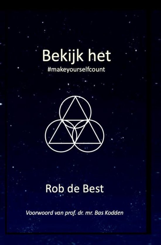Boek 'Bekijk het' met de hashtag #makeyourselfcount en een geometrisch symbool.