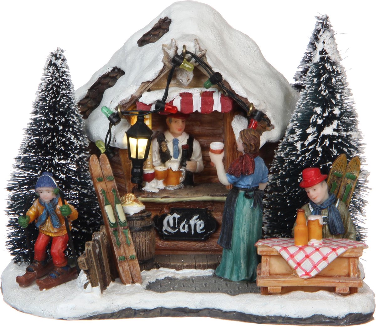 Miniatuur Ski Café van LuVille in kerstthema - L15 x B14 x H11 cm