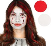 Horror clown gezicht versiering set met plakdiamantjes en schmink - Halloween thema verkleed accessoires