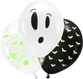 Set van 6x stuks Halloween Glow in the dark blacklight ballonnen met print 30 cm - Halloween feestversiering/decoratie