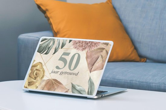 Sticker ordinateur portable - 11,6 pouces - Mariage - 50 ans de mariage - Fleurs - Cadeau Saint Valentin