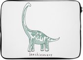 Laptophoes 14 inch - Kinderkamer - Dinosaurus - Brachiosaurus - Jongens - Meisjes - Kind - Laptop sleeve - Binnenmaat 34x23,5 cm - Zwarte achterkant