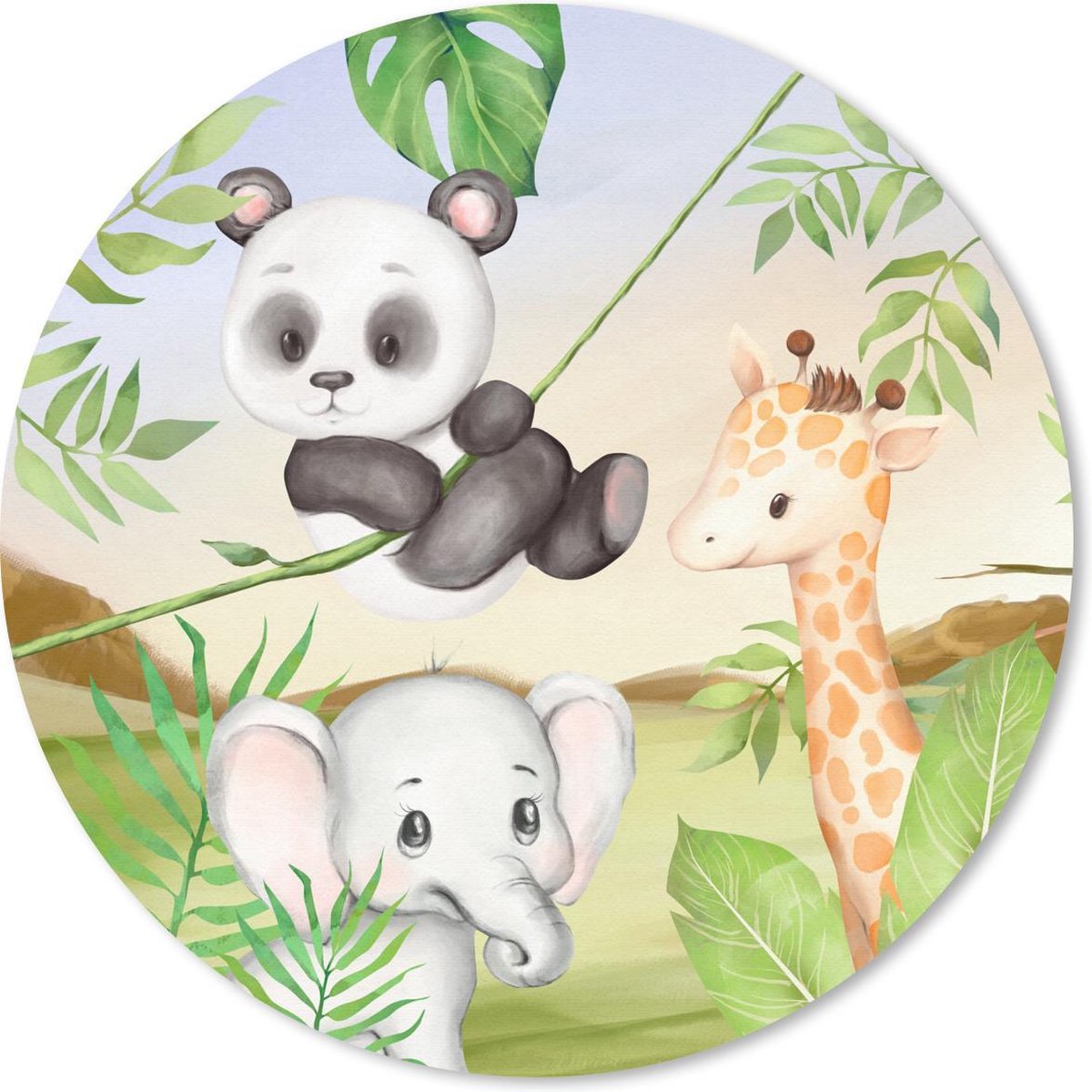 Muismat rond 40x40 cm - Mousepad Jungle - Bladeren - Dieren - Groen - Ronde muismatten