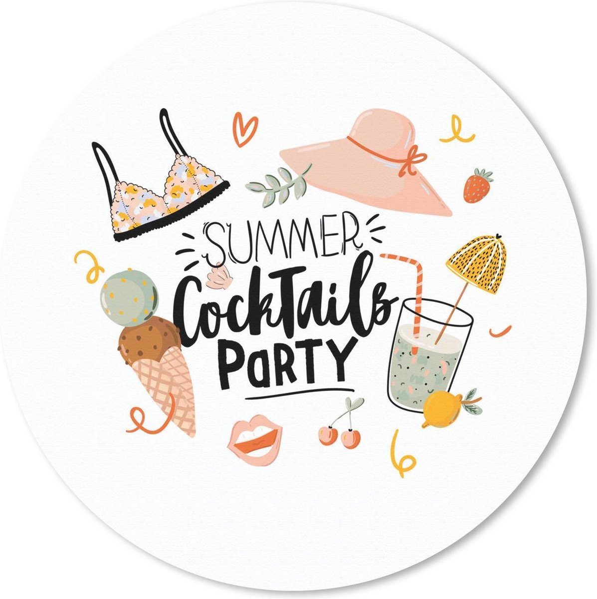 Muismat rond 40x40 cm - Mousepad Zomer - Cocktail - Hoed - Ronde muismatten