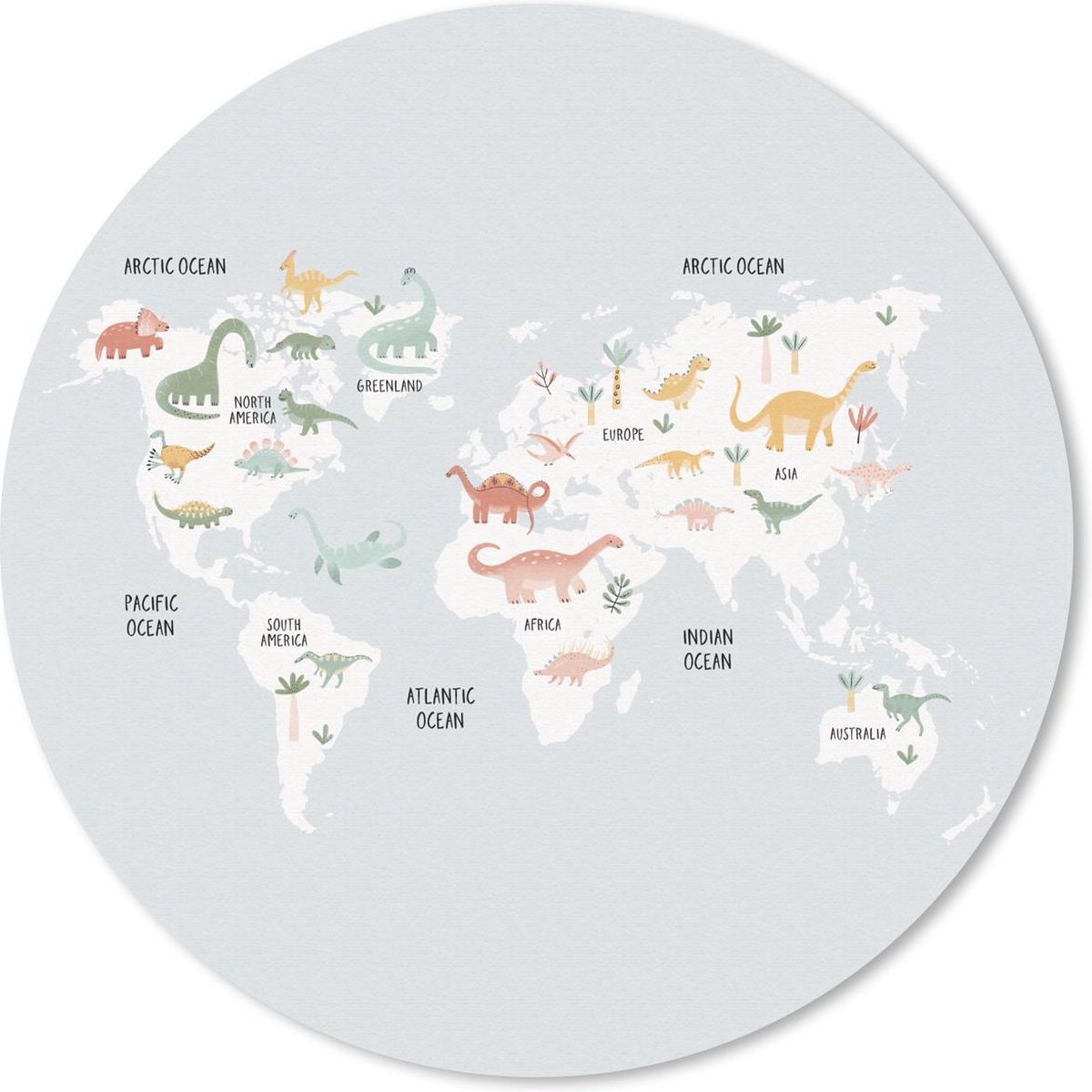 Muismat rond 50x50 cm - Mousepad Kaart - Kind - Dino - Ronde muismatten