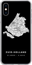 Geschikt voor iPhone X hoesje - Zuid-Holland - Kaart - Zwart - Siliconen Telefoonhoesje