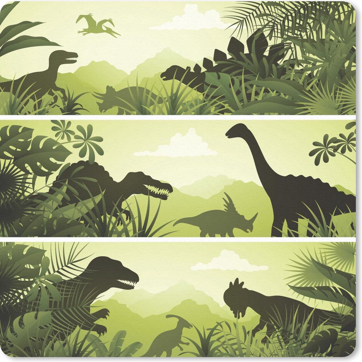 Muismat 30x30 cm - Mousepad Dinosaurus - Jungle - Illustratie - Kinderen - Jongens - Kindje - Muismatten