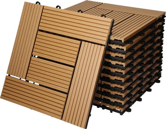 Kliktegels voor balkon, 30 x 30 cm, 11 stuks terrasvloer voor 1 m², WPC