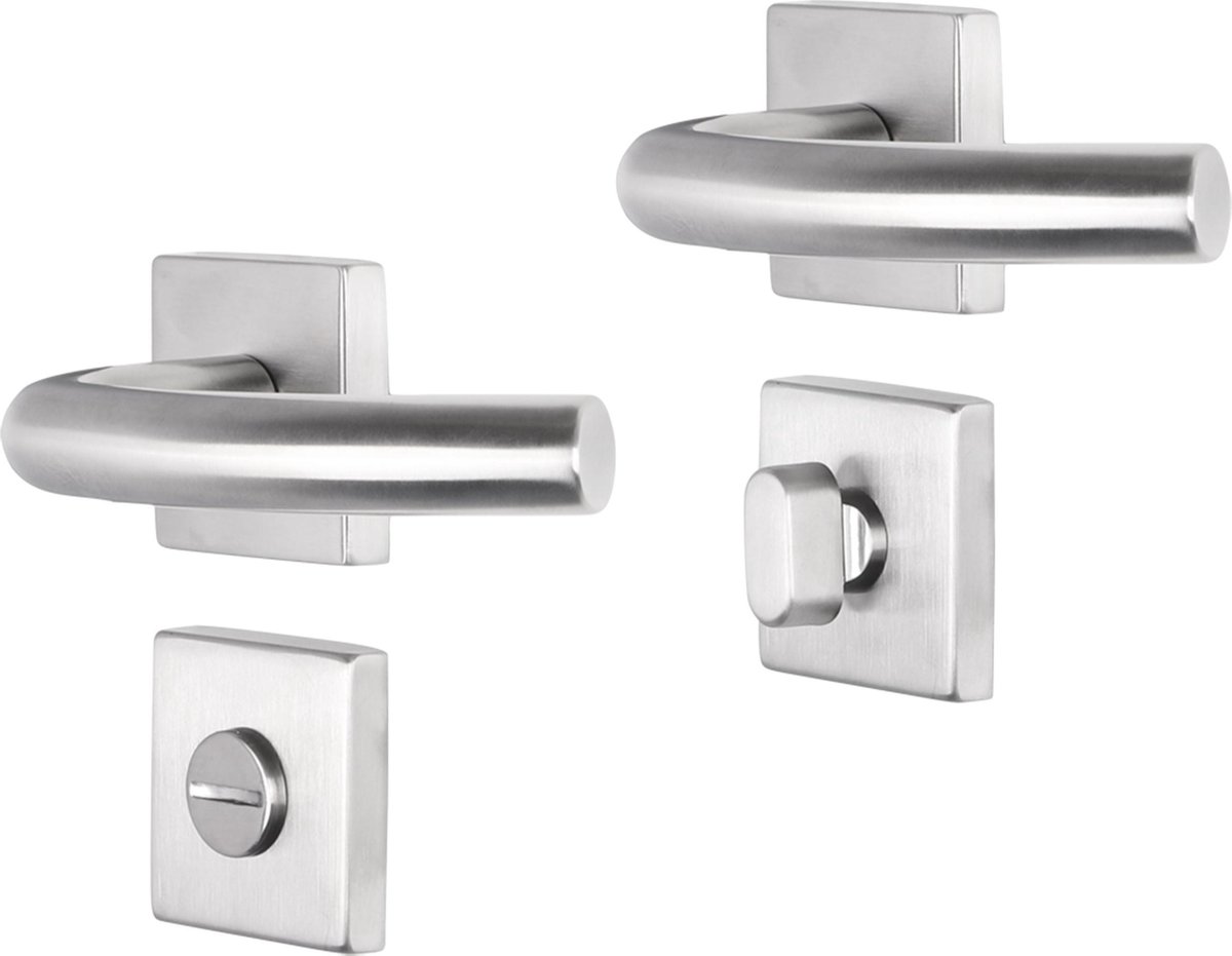 Deurkruk - Impresso Preston - Voor binnen - Vierkant met vierkant toiletrozet - RVS - 2 stuks