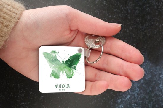 Porte-clés Papillon illustration - Une illustration d'un porte-clés papillon vert en plastique - Porte-clés carré avec photo