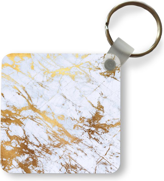 Sleutelhanger - Marmer print - Goud - Wit - Plastic - Rond - Uitdeelcadeautjes