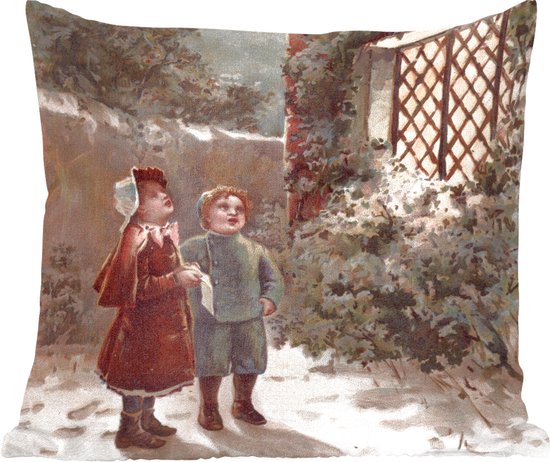 Sierkussens - Kussentjes Woonkamer - 60x60 cm - Portret Kerst - Winter - Vintage - Kerstversiering - Kerstdecoratie voor binnen - Woonkamer
