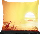 Sierkussens - Kussentjes Woonkamer - 40x40 cm - Een illustratie van het Afrikaanse landschap met giraffen