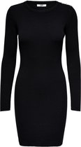 Jacqueline de Yong Jurk Jdyplum L/s O-neck Button Dress Knt 15247474 Black Dames Maat - S