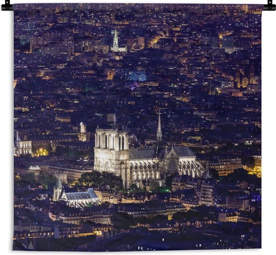 Wandkleed - Wanddoek - Panorama van Parijs en de Notre Dame - 90x90 cm - Wandtapijt