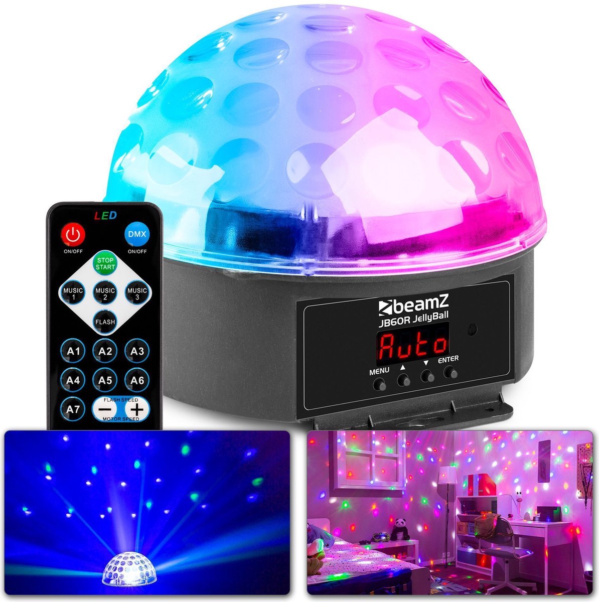 Discobal met 6 Kleuren en Afstandbediening - BeamZ JB60R - 5 DMX Kanalen - LED Discolamp Lichteffect
