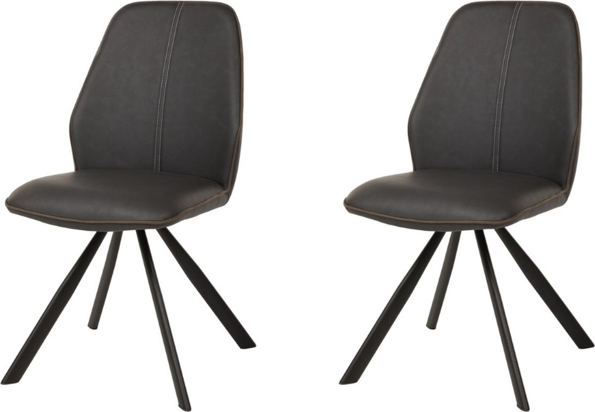 WAYS. – Moderne Kunstleren eetkamerstoelen – Bruin – Stevige houten vierpoot – 2 stuks