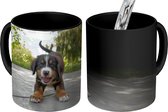 Magische Mok - Foto op Warmte Mok - Puppy spelend in de tuin - 350 ML