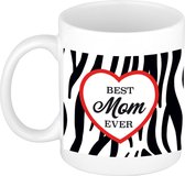 Best mom ever mok zebraprint met hart - 300 ml - Moeder cadeau mok / beker - Moederdag / verjaardag - Dierenprint mokken