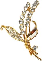 Goudkleurige Sierspeld Broche Takjes Versierd Met Strass Steentjes H 5.6 x B 4,5 cm